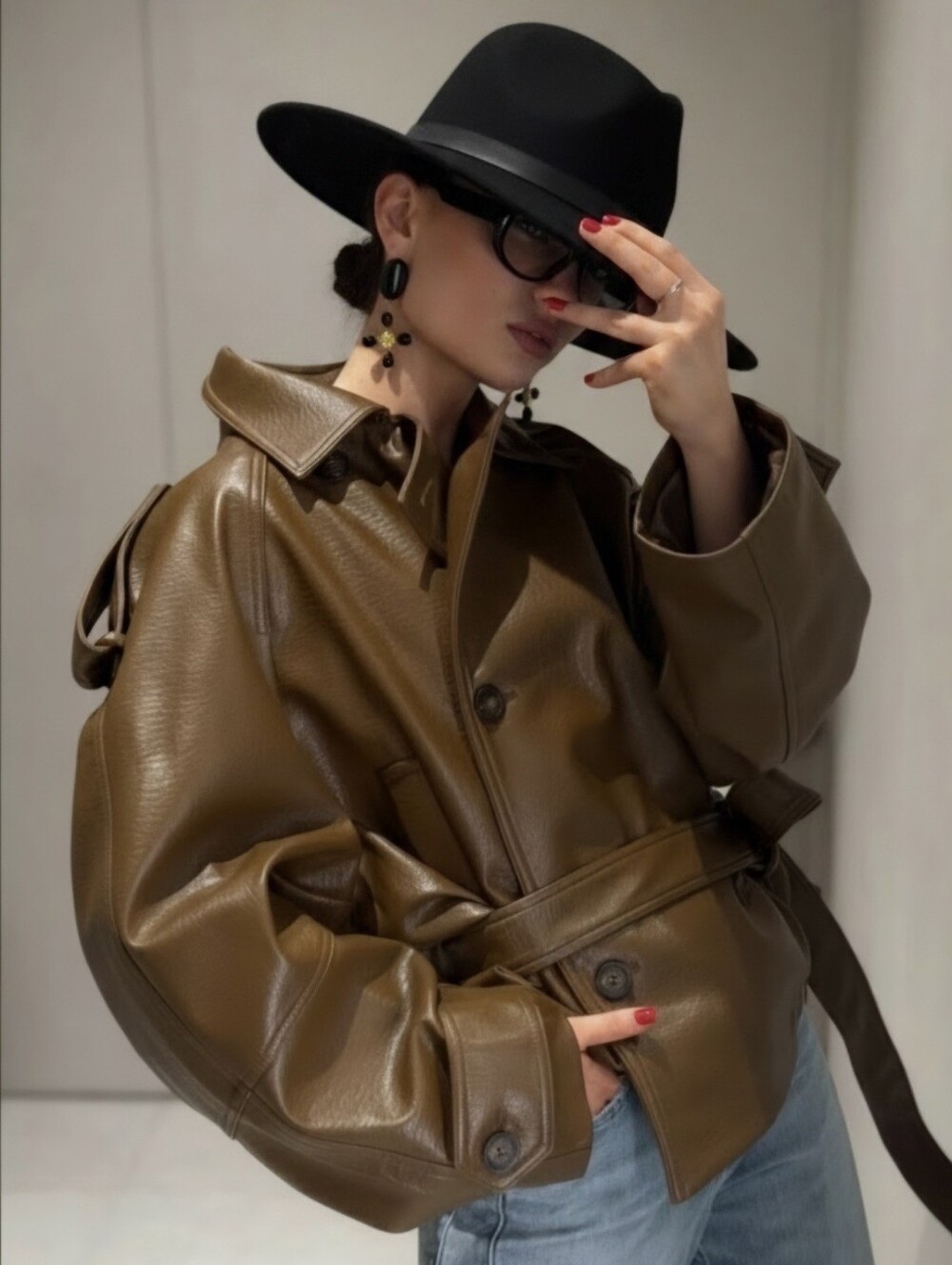 Zara XS OVERSIZED FAUX LEATHER SHORT TRENCH COAT